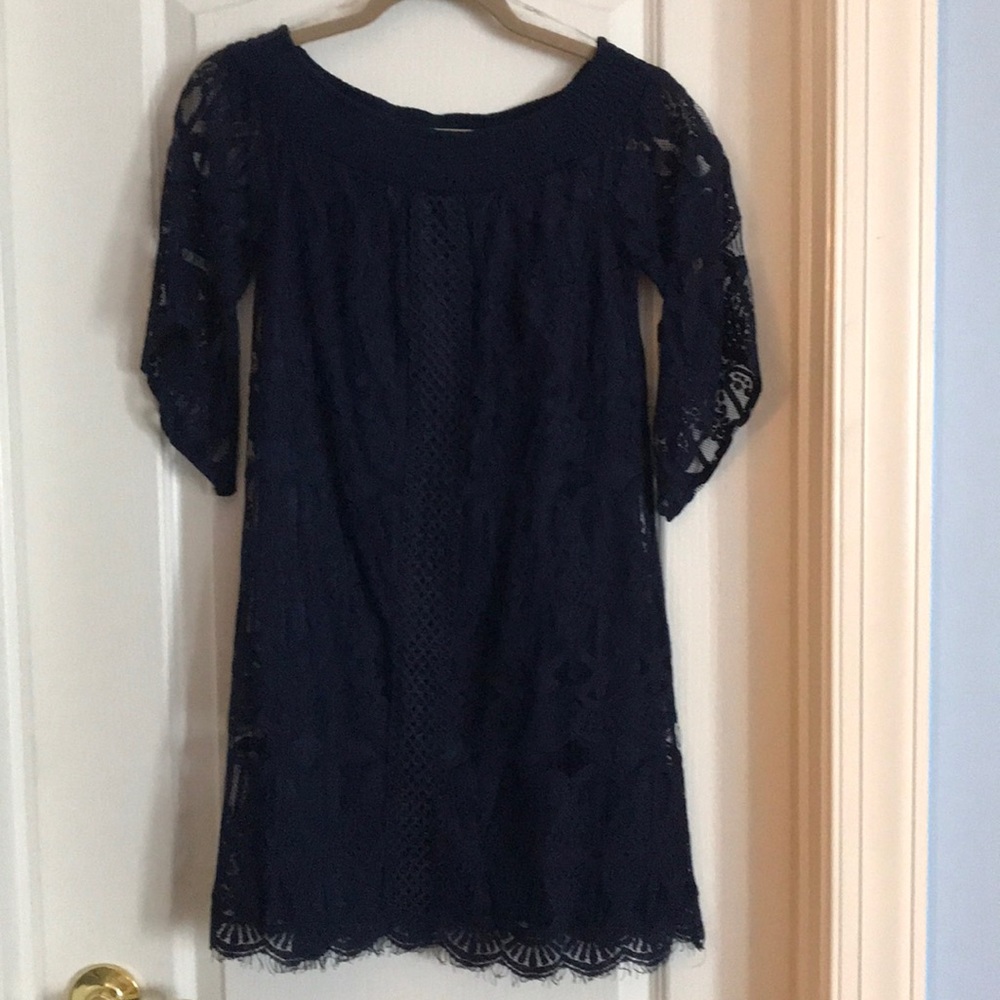 Navy Off the Shoulder Dress